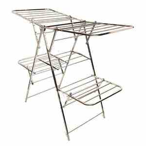 Multi Tier Butterfly Shape Stainless Steel Laundry Stand Portable Foldable Cloth Drying Rack Above 30 Rods Space Saver - Product Image 1
