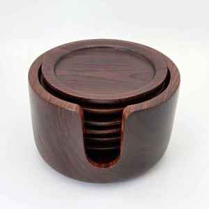 Juego de Posavasos Redondos de Acacia con Tapa, Diseño Moderno, Antideslizantes, Reutilizables, 4 Piezas - Product Image 1