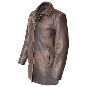 Manteau long en cuir véritable pour homme, col à revers, simple boutonnage, épais, sur mesure - Product Image 3