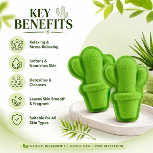 Bombas de Baño con Forma de Cactus, Naturales y Hechas a Mano, Diseño Personalizado y Lindo, Calidad de Exportación OEM - Product Image 3