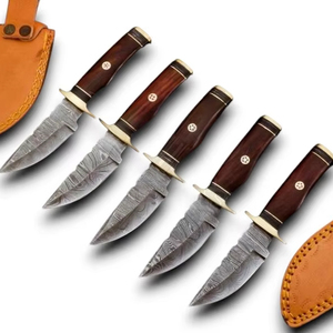 Hot Selling Damascus Steel Fixed Blade Drop Point Camping Knife Rosewood Handle Brass Guard Razor Sharp ODM Customizable Knives - Product Image 1