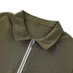 Polo de Manga Corta para Hombre, Color Verde Oliva, Cierre de Cremallera, Tejido de Punto, Secado Rápido, Color Sólido, Corte Regular, OEM ODM - Product Image 3