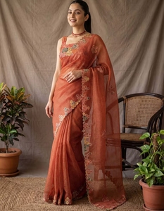 KV Women's Kota Doria <b>Red</b> Woven Design <b>Saree</b> With Unstitched Blouse - Product Image 3