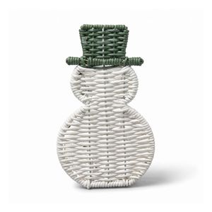 Porte-serviettes en rotin tressé naturel en forme de bonhomme de neige, décoration de table de Noël, distributeur de mouchoirs en papier sur pied, organisateur d'ustensiles pour les fêtes - Product Image 2
