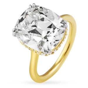 Anillo de compromiso con corte cojín de 8.88 CT, anillo solitario de oro amarillo de 14K, anillo de diamantes con halo oculto y engaste de doble punta en oro blanco - Product Image 4