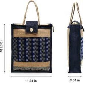 Sac fourre-tout en jute pour femme avec fermeture éclair, motif bohème, sac à main personnalisé, sac à bandoulière tendance pour usage quotidien - Product Image 1
