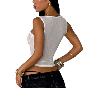 Wholesale Women Ribbed Tank <b>Top</b> <b>Rhinestone</b> Star Slim Fit Y2K Streetwear Sleeveless Tee Supplier - Product Image 2