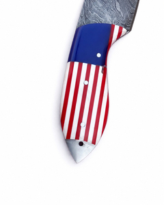 Couteau de cuisine Burraq en acier Damas de qualité industrielle, manche drapeau américain, lame à pointe tombante, bord droit, 9 pouces, personnalisable ODM - Product Image 4