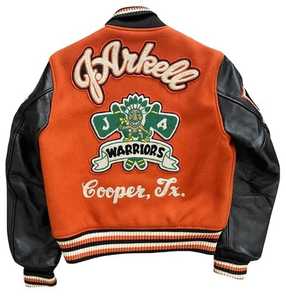 Chaqueta Varsity Arkell Warriors para Hombre, Naranja, Lana/Viscosa, Diseño con Parches Bordados, Letras en el Frente, Estilo Casual Urbano, Corte Regular - Product Image 3