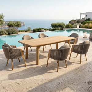 BAHAMA-A Premium Outdoor Dining Table Set with Teak Wood Frame and Rope <b>Chairs</b> - Product Image 1