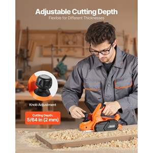 7-Amp 16800 RPM Electric Hand <b>Planer</b> 3-1/4-Inch Cut Width Corded Power Handheld Woodworking 2 Blades Adjustable Cut Depth Model - Product Image 4