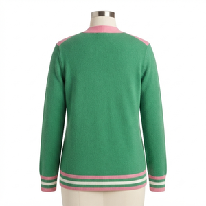 <b>Custom</b> Pink Green Umri Sports Cardigan Women Knit Button Sweater Chenille Logo Greek Apparel Long Sleeve Stylish Fit Contrast - Product Image 5