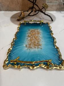 Blue Agate Slice <b>Coasters</b> with Gold Edge Irregular Shape Glam Table Mats Reusable Stone <b>Drink</b> Pads Clear Acrylic Tea Cup <b>Coaster</b> - Product Image 2