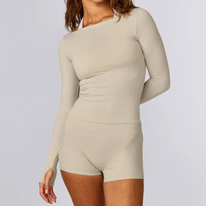 High Quality 2026 Customized Compression Solid Color Wide Shoulder Neck Long Sleeve <b>Thumb</b> Hole <b>Cuffs</b> Design Summer Shirt - Product Image 5