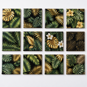 Posavasos Cuadrados de Cerámica con Estampado de Hojas Tropicales Hechos a Mano, Diseño Bohemio, Antideslizantes - Product Image 2