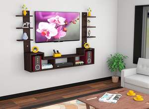 Mueble de TV de Madera Sintética para Montar en la Pared, Soporte para TV con Estantes de Pared para Sala de Estar, Acabado Wenge Floral - Product Image 3