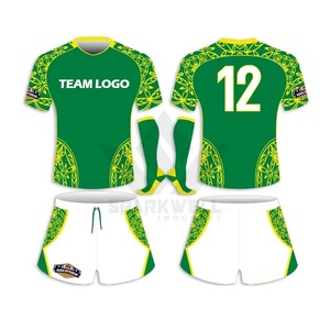 Ensemble de maillots de rugby personnalisés imprimés numériquement, noir et vert, sans manches, respirant, anti-humidité, uniformes d'équipe athlétique pour adultes, devant - Product Image 6