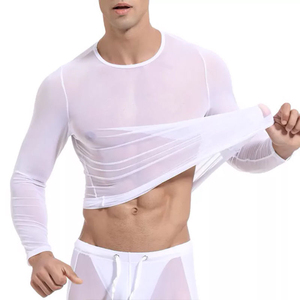 Custom Men Fishnet Mesh T Shirt Lightweight 100% <b>Polyester</b> Mesh Tee Shirts Men's Night Party Club Fishnet Tee Beach Wear <b>TShirt</b> - Product Image 3
