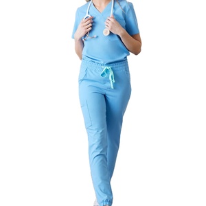 Customized Logo Medical <b>Scrubs</b> Jogger <b>Set</b> Blue Nursing Uniform Hospital Workwear Comfortable Stretch OEM Wholesale Supplier - Product Image 1