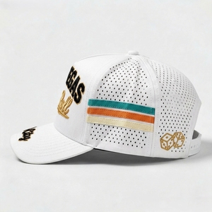 หมวกแก๊ปแบบ Snapback 5 ชิ้น พรีเมียม ตัดเย็บด้วยเลเซอร์ ตาข่ายระบายอากาศ ปักลาย 3 มิติ ปรับขนาดได้ หมวกเบสบอล ปักโลโก้ตามสั่ง MOQ ต่ำ รับผลิตแบบ OEM ODM - Product Image 2