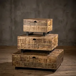 Reclaimed Wooden Iron Chest Box Set Big Medium Small Rustic Storage <b>Trunks</b> <b>Vintage</b> Industrial Furniture - Product Image 2