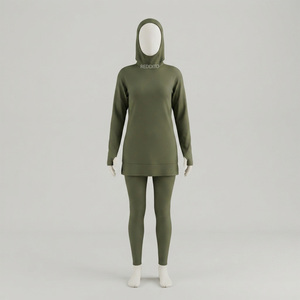 Conjunto de Sudadera con Capucha y Pantalones Largos para Mujer, Color Gris, Corte Regular, Otoño, Poliéster/Algodón, Ecológico, Transpirable, Modesto - Product Image 1