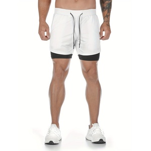 Shorts de sport blancs pour hommes, à séchage rapide, avec cordon de serrage à la taille et doublure intérieure noire, pantalon d'entraînement athlétique court - Product Image 1