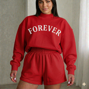 Conjunto de Salón Oversize con Cuello Alto para Mujer: Top Holgado y Pantalones Cortos de Tela Suave y Transpirable, Atuendo de Verano - Product Image 1