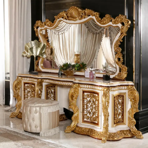 Luxury Royal Mahogany Vanity <b>Dressing</b> Table Full Gold Carving Mirror Elegant Classic Makeup Table Bedroom Furniture - Product Image 3