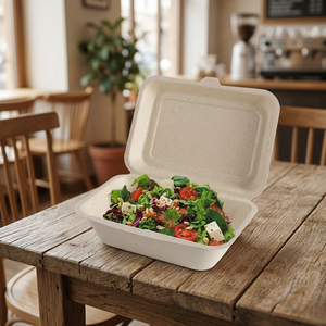 Caja desechable de bagazo tipo clamshell de 6x6 pulgadas |   Contenedor de Alimentos para Llevar, Ecológico y Compostable, Hecho de Pulpa de Caña de Azúcar, para Uso en Restaurantes - Product Image 3
