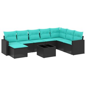 Set di divani da giardino in polyrattan nero da 9 pezzi con cuscini, eleganti mobili da esterno - Product Image 2