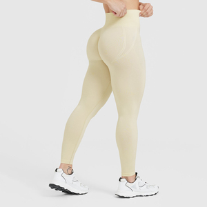 Wholesales Mid Waist Scrunch Butt Lift Workout Solid Color Tight Yoga Pants <b>Booty</b> Sport Seamless Knitted Breathable Lightweight - Product Image 2