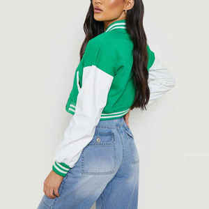 Chaqueta Varsity Verde y Blanca, Corte Regular, Estilo Preppy, Cierre de Botones, Exterior de Poliéster y Algodón, Unisex, para Primavera - Product Image 3
