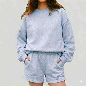 Women Modern Mock Neck Top And Shorts <b>Set</b> Warm Cozy Comfortable Relaxed Fit Stylish Daily Wear Clothing Collection - Product Image 1