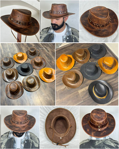 Nuevo Sombrero Vaquero Rústico de Cuero Genuino Marrón Desgastado con Banda Trenzada y Estilo Occidental para Aventuras al Aire Libre - Product Image 3