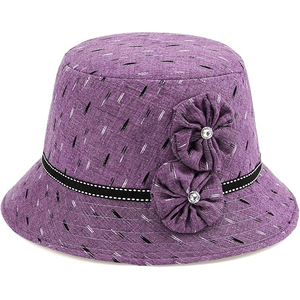 Chapeau Bob Moderne Violet Texturé en Polyester/Coton avec Double Fleur et Strass – Tendance Décontractée Streetwear Printemps Automne Femme - Product Image 1