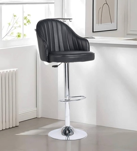 Black Leatherette Contemporary Commercial Bar <b>Stool</b> Swivel Counter Height Cushioned <b>Seat</b> Ergonomic Adjustable Height Metal - Product Image 6