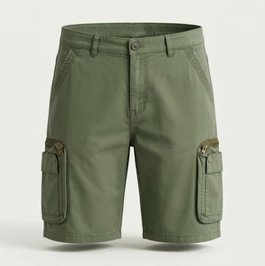 Men's Shorts Olive Green Cargo Shorts Mid Waist Button Fly Quick Dry Canvas Polyester Casual Bermuda Shorts with Zip Pockets OEM - Product Image 1