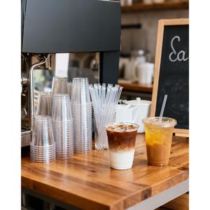 Confezione da 100 Bicchieri di Plastica Trasparente Usa e Getta da 16oz con Coperchi e Cannucce, Sicuri per Alimenti, per Bubble Tea, Caffè Freddo e Bevande Fredde - Product Image 1