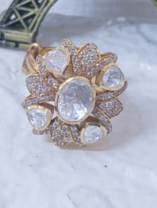 floral Shape Cocktail <b>Ring</b> moissanite Stone square shape Gold Plated Women Wedding Jewelry Glam ethnic Style <b>adjustable</b> <b>ring</b> - Product Image 2