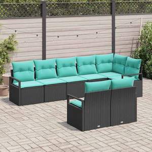 Poly <b>Rattan</b> Garden <b>Sofa</b> Set Black And Turquoise 8 Piece Outdoor Furniture With High Density Foam Cushions Waterproof - Product Image 3