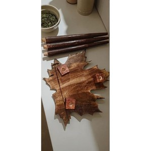 Handcrafted Mango Wood Leaf Tripod <b>Side</b> <b>Table</b> with Leather Sling - Wholesale - Product Image 2