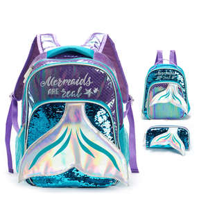 Sac à dos Oxford pour enfants Sirène, ensemble 3 pièces, à paillettes réversibles, sac d'école dessin animé, sac à déjeuner, antivol, imperméable, design tendance - Product Image 2