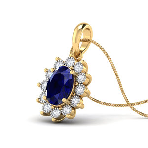 Collar con colgante de amor ovular azul de lujo para siempre con diamante de racimo chapado en oro de 14K para joyería de compromiso para mujer - Product Image 2