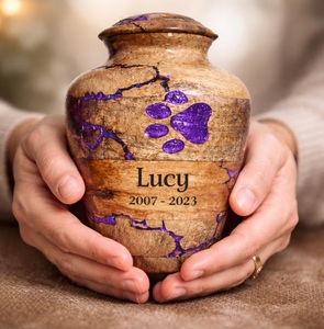 Urna para Mascotas de Madera Ecológica Hecha a Mano con Huellas de Resina Azul, Urna Conmemorativa Personalizada para Mascotas - Product Image 3