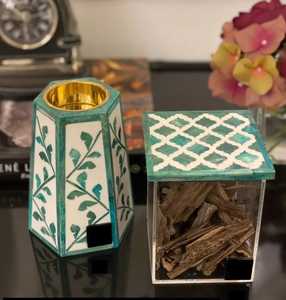Plateau décoratif en bois de santal avec incrustation d'os et boîte de rangement pour brûleur de Bakhoor, porte-encens fait main pour une décoration intérieure élégante - Product Image 3