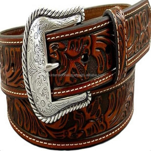 เข็มขัดหนังแบบตะวันตกสำหรับผู้ชายและผู้หญิงชุดหัวเข็มขัดลายดอกไม้แกะสลักด้วยมือที่ทนทาน - Product Image 4