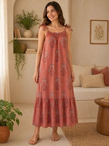 Womens Cotton Floral Printed Tiered Maxi <b>Dress</b> Sleeveless Tie Shoulder Strap <b>Loose</b> Fit Boho Summer Beach Resort Casual <b>dress</b> - Product Image 2