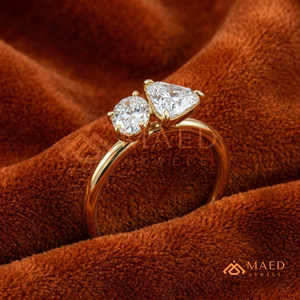 แหวนหมั้นทอง 14K/18K ทรงลูกแพร์ ดีไซน์สองเม็ดพลอย |   แหวนแต่งงานแบบเปิดที่มีเอกลักษณ์เฉพาะสำหรับผู้หญิง - Product Image 3