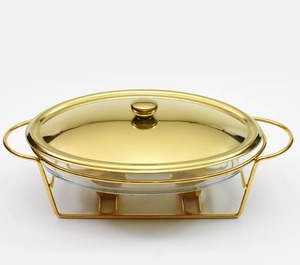 Elegant 3.0L Gold Chafing Dish Set with Glass Soup Pot <b>Buffet</b> Food <b>Warmer</b> for Weddings and Catering At Low Price - Product Image 4